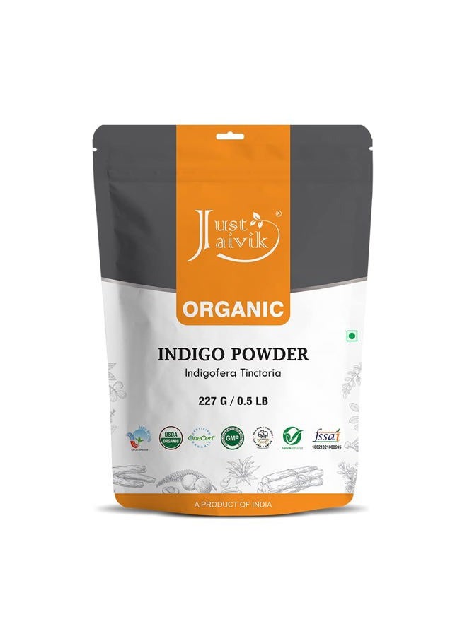 Just Jaivik 100% Organic Indigo Powder - 227 gms / 1/2 LB Pound / 08 Oz - Indigofera Tinctoria- A 100% Organic Hair Dye - Color your hair dark brown to black with Henna - Image 1