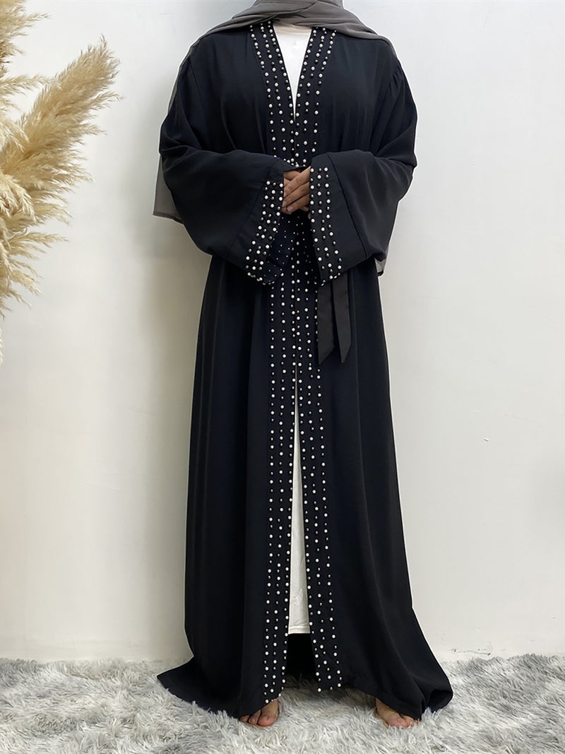 Cross-Border Fashion Abaya Hot-Selling Beaded Lace-Up Elegant Cardigan - Image 1
