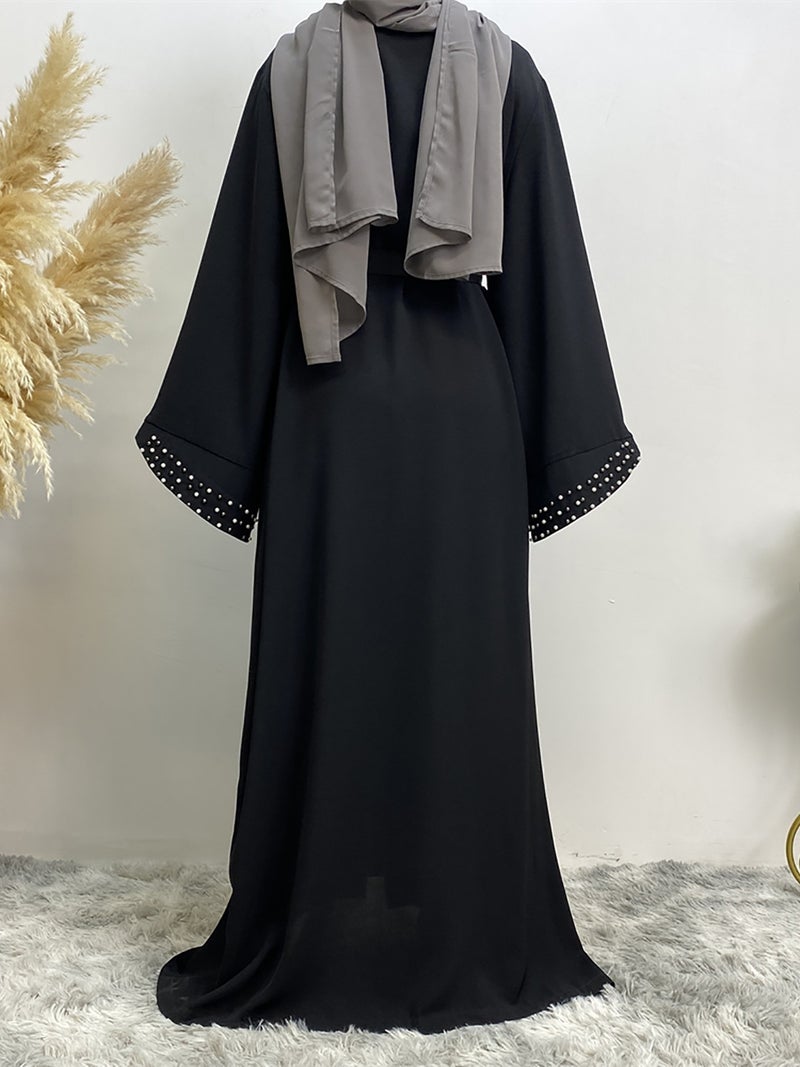 Cross-Border Fashion Abaya Hot-Selling Beaded Lace-Up Elegant Cardigan - Image 2