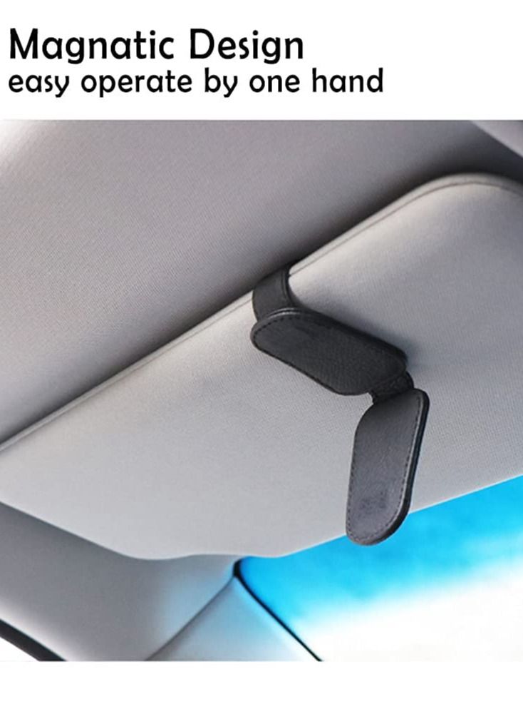 SYOSI Car Visor Sunglasses Holder, Car Visor Magnetic Eyeglasses Hanging Clip Leather Storage Clip (Black) - Image 4