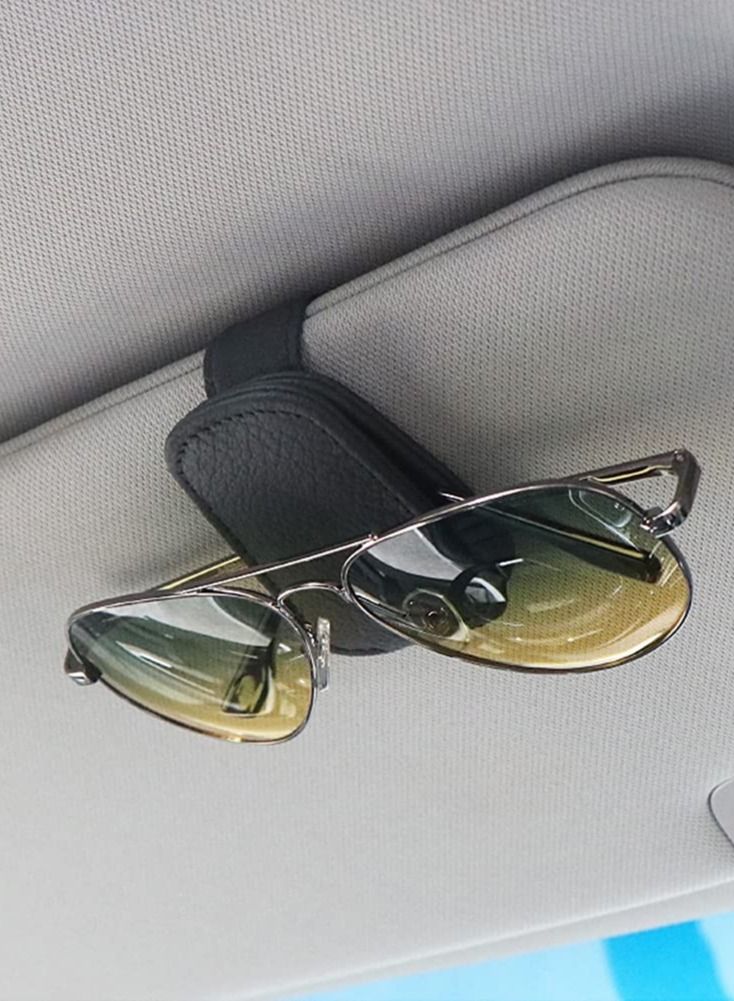 SYOSI Car Visor Sunglasses Holder, Car Visor Magnetic Eyeglasses Hanging Clip Leather Storage Clip (Black) - Image 1