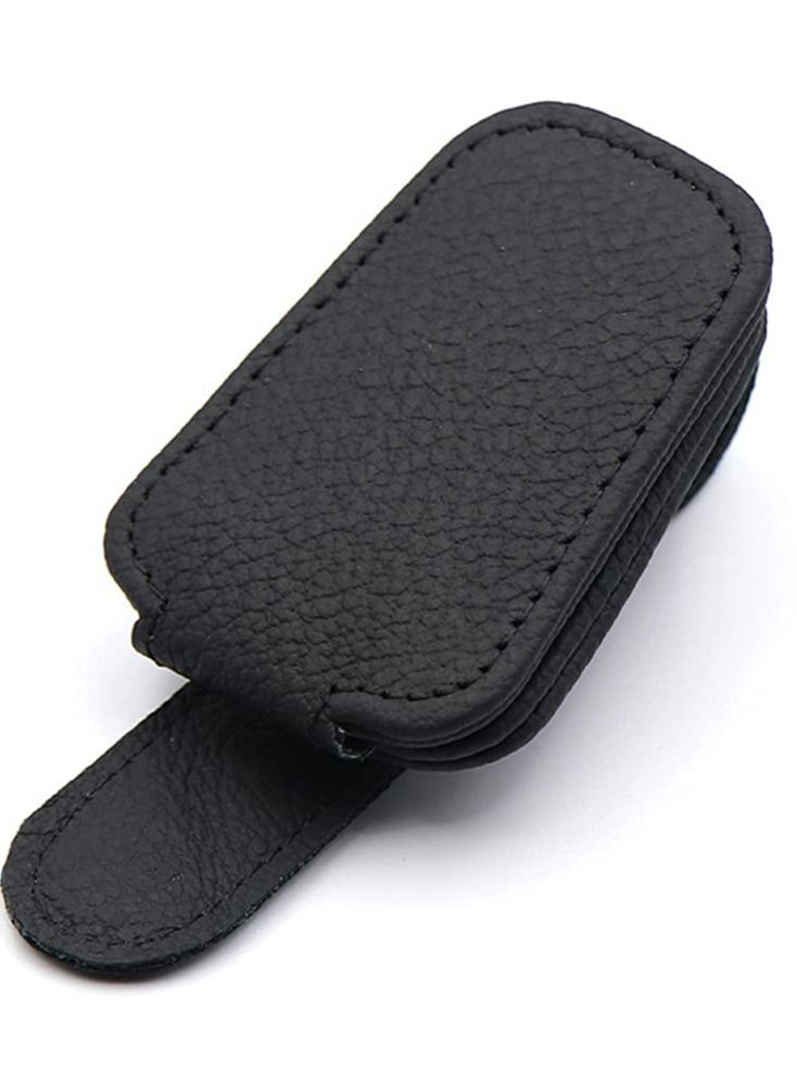 SYOSI Car Visor Sunglasses Holder, Car Visor Magnetic Eyeglasses Hanging Clip Leather Storage Clip (Black) - Image 2