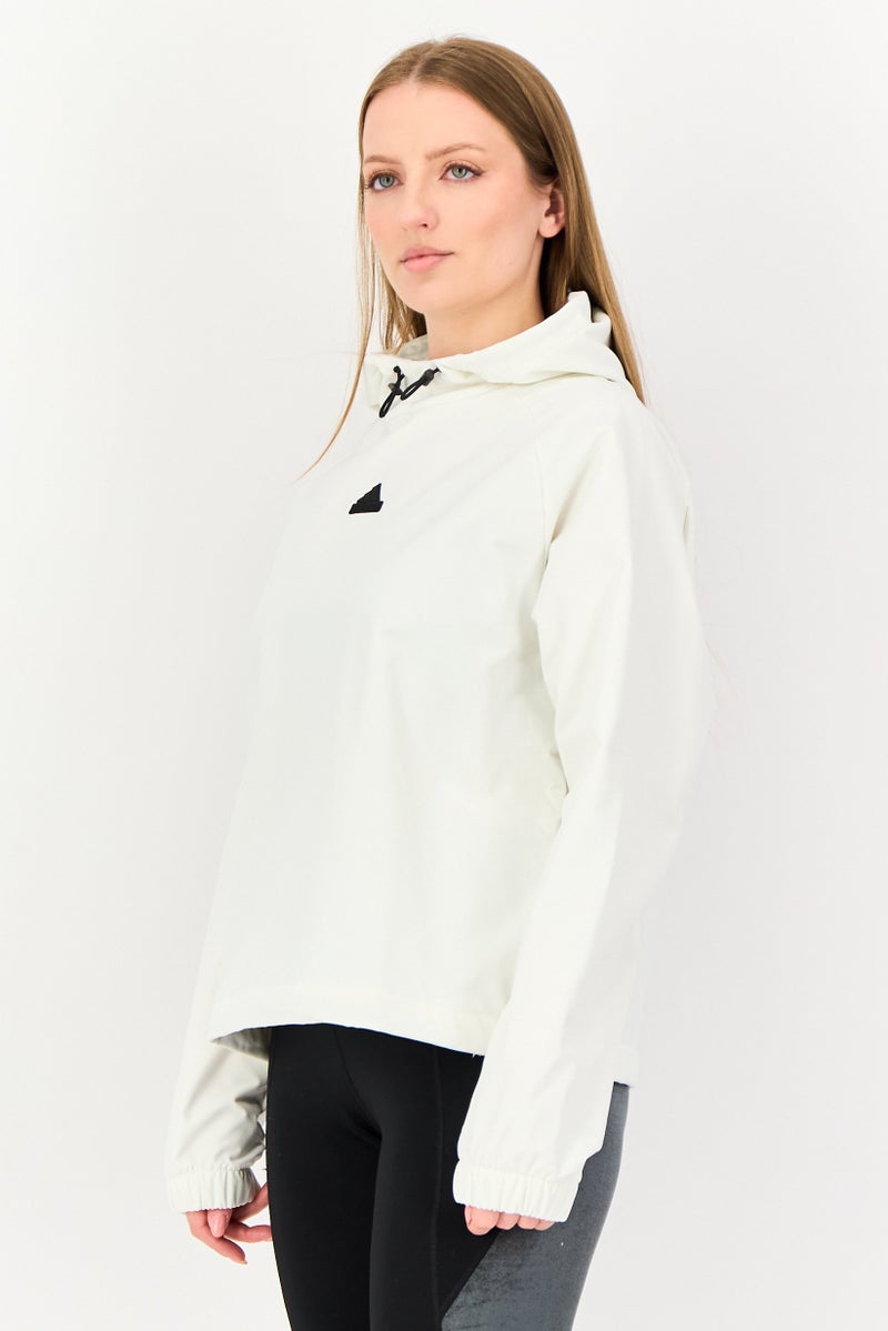 Adidas هودي خارجي طويل الأكمام للنساء، لون أبيض فاتح - Image 2