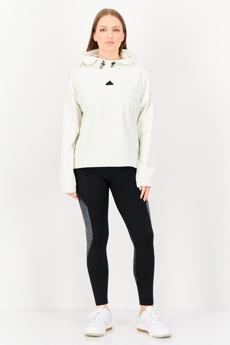 Adidas هودي خارجي طويل الأكمام للنساء، لون أبيض فاتح - Image 4