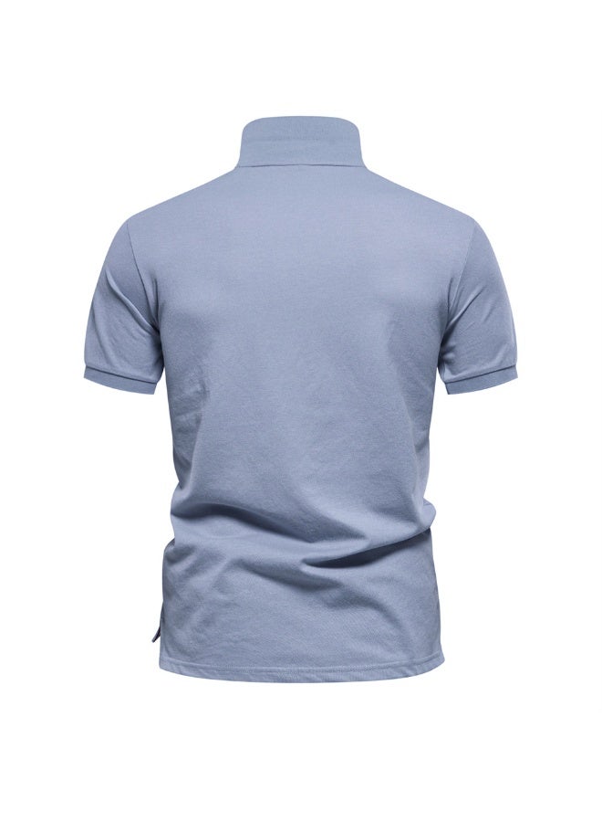 Summer  Fashion Men's Turn-down Collar Short Sleeve Casual Business T-shirts Trendy Printed Gradient Color T-shirts Male - Image 2