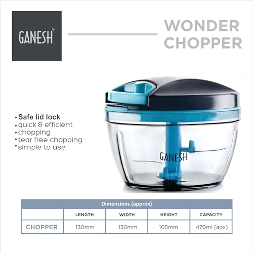 GANESH Wonder Kitchen Dori Handy Vegetable and Fruit Manual Onion Dry Fruit Salad Maker Vegetable Quick String Chopper Machine, Cutter – 3 Stainless Steel Blades (470 ml, Grey) - Image 3