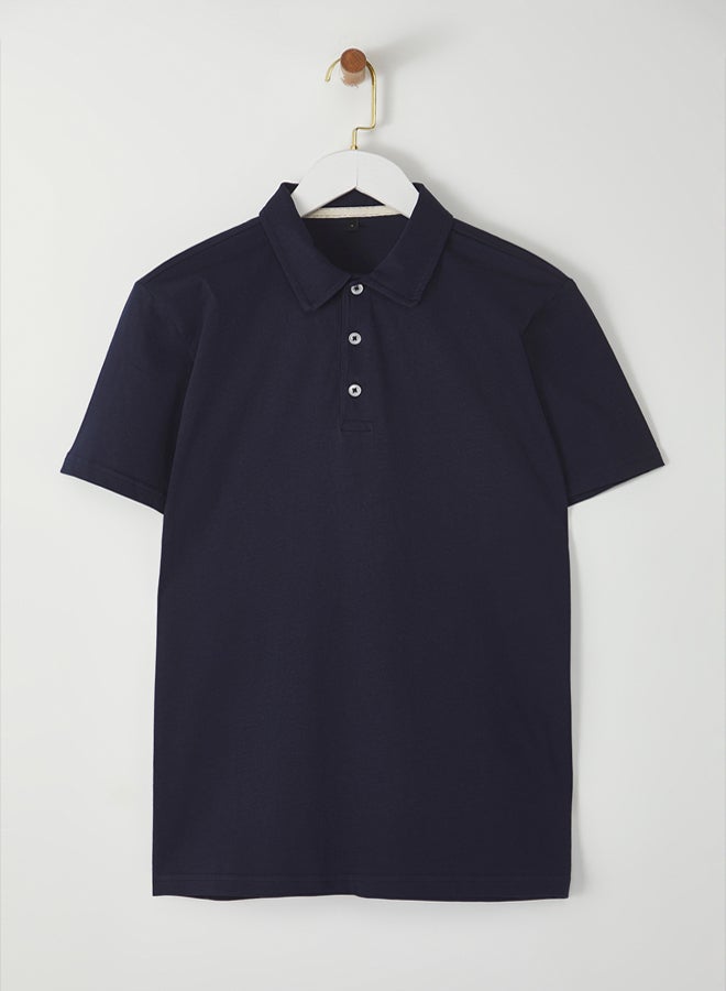trendyol Navy Blue Regular/Normal Fit Basic 100% Cotton Single Jersey Short Sleeve Polo Neck T-Shirt - Image 2