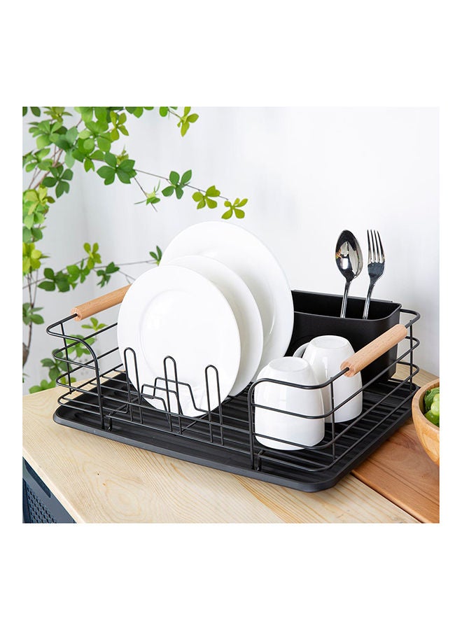 DANUBE HOME Atticus Iron Dish Rack Set With Wooden Handle Metal Iron Wood Pp Modern Houseware Dish Rack L 43.5x32 X H 14.5cm Black - Image 1