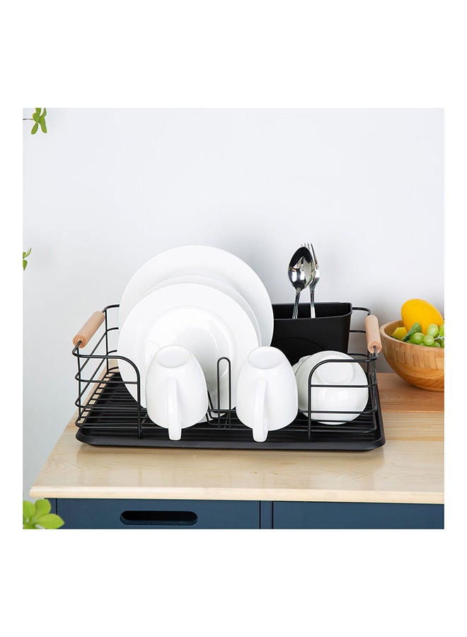 DANUBE HOME Atticus Iron Dish Rack Set With Wooden Handle Metal Iron Wood Pp Modern Houseware Dish Rack L 43.5x32 X H 14.5cm Black - Image 3