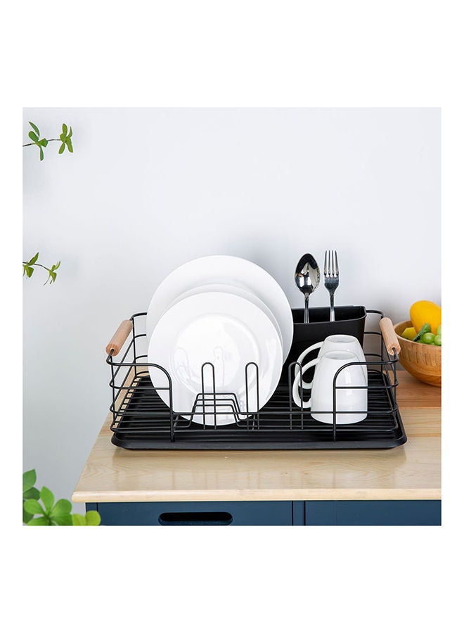 DANUBE HOME Atticus Iron Dish Rack Set With Wooden Handle Metal Iron Wood Pp Modern Houseware Dish Rack L 43.5x32 X H 14.5cm Black - Image 5