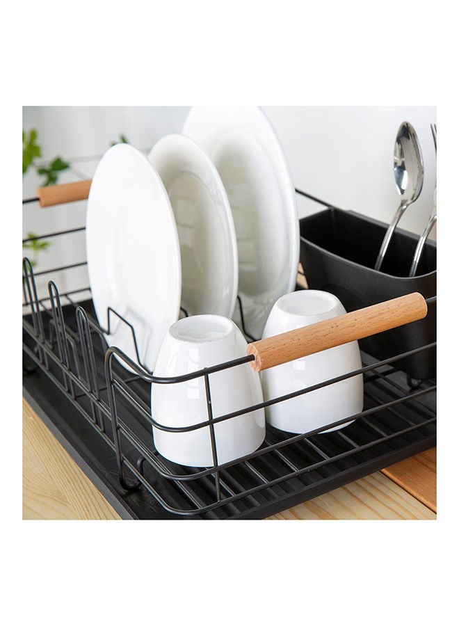 DANUBE HOME Atticus Iron Dish Rack Set With Wooden Handle Metal Iron Wood Pp Modern Houseware Dish Rack L 43.5x32 X H 14.5cm Black - Image 4