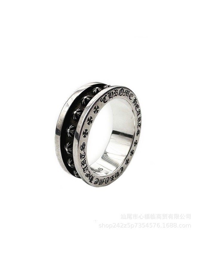 Ch Crowe Heart Retro Cross Ring Men's And Women's Cross Style Hip-hop Eternal Fishbone Nail Couple Ring