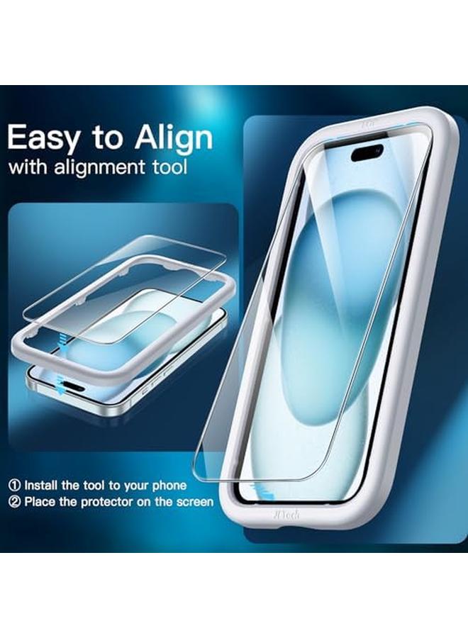 جي تيك واقي شاشة لهاتف آيفون 15 بلس مقاس 6.7 بوصة مصنوع من زجاج مقوى مع أداة تثبيت سهلة، عبوة من 3 قطع شفافة عالية الدقة - Image 5