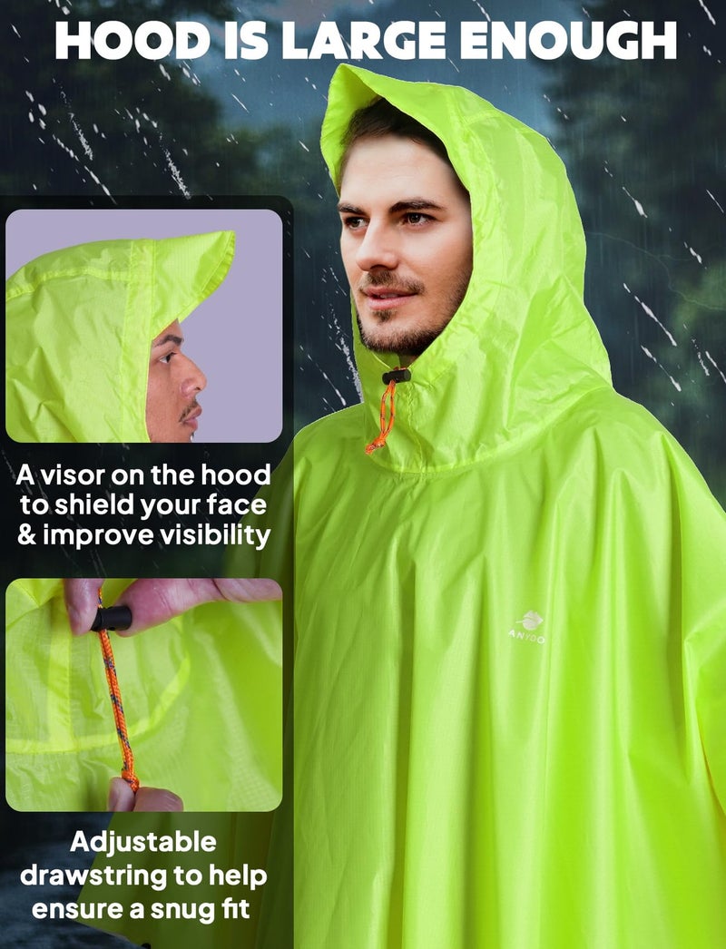 ANYOO Hooded Rain Poncho for Adults Waterproof Lightweight Rain Coat for Men Women Reusable Rain Jacket for Emergency Outdoor - Image 5