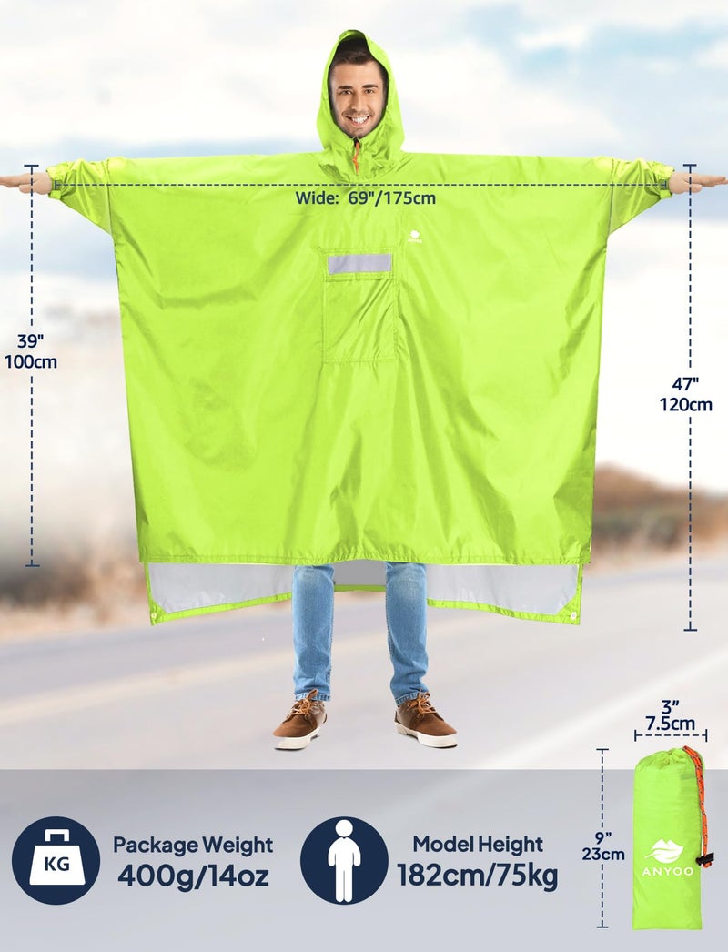 ANYOO Hooded Rain Poncho for Adults Waterproof Lightweight Rain Coat for Men Women Reusable Rain Jacket for Emergency Outdoor - Image 2