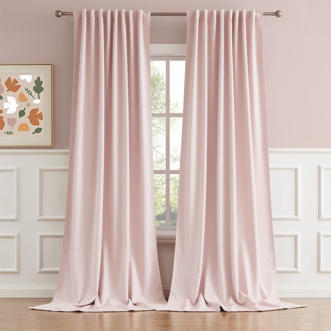 SOLID BACK TAB AND ROD POCKET CURTAINS BABY PINK CURTAINS PANELS FOR GIRLS ROOM NURSERY THERMAL INSULATED BLACKOUT WINDOW DRAPES FOR LIVING ROOM 52X132 INCH 2 PANELS