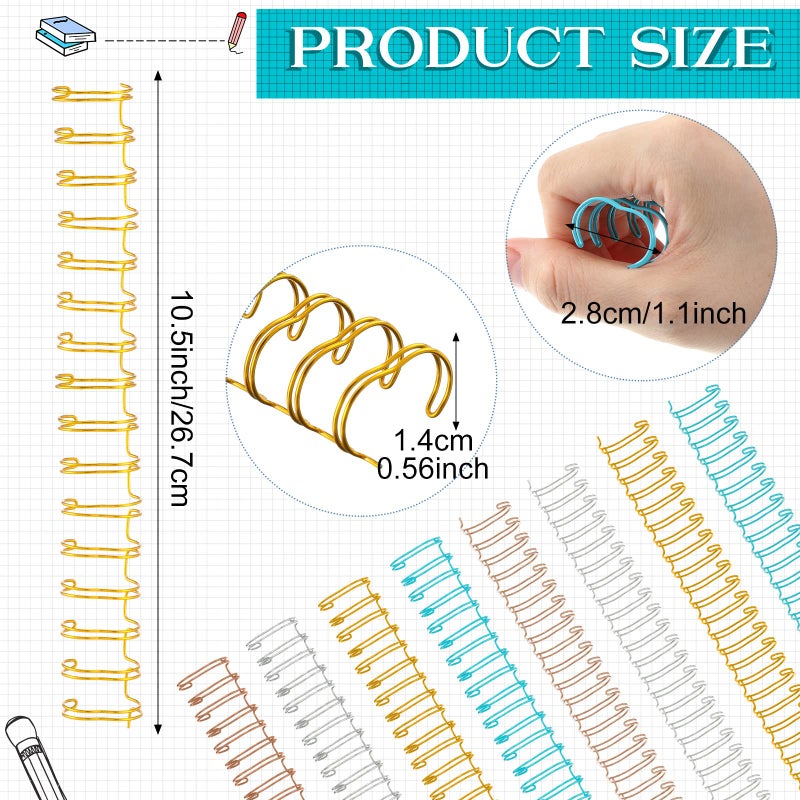 Chengu 24 Pcs Cinch Wire Binding Wire Twin Binding Spines Twin Loop Spines Double Ring Coil for Document Notebook File Making(9/16 Inch,Fresh Colors) - Image 2