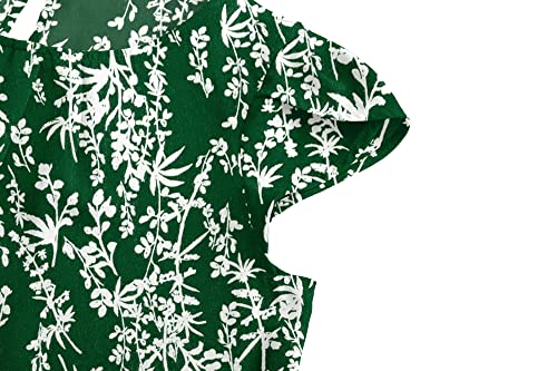 TASAMO Women's Casual Round Neck Basic Pleated Top Cap Sleeve Curved Keyhole Back Chiffon Blouse (Large, New Green Flower) - Image 4