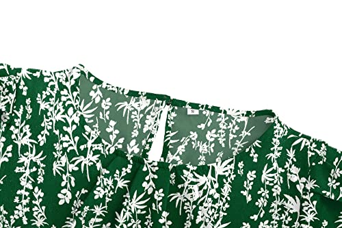 TASAMO Women's Casual Round Neck Basic Pleated Top Cap Sleeve Curved Keyhole Back Chiffon Blouse (Large, New Green Flower) - Image 3