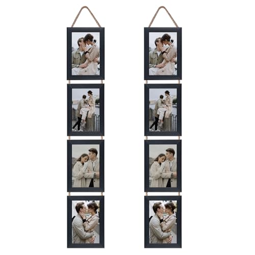 Lavezee 4x6 Black Hanging Collage Picture Frames Set of 2, 8 Opening Vertical Frame Made to Display 4 by 6 Inch Photo for Wall Decor - Image 1