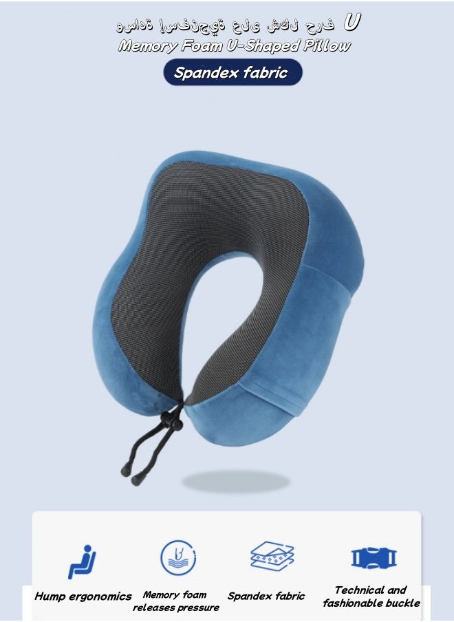 Aikenn - Travel Pillow,Neck Pillow For Traveling,100% Memory Foam Neck Pillow, Comfortable & Breathable Cover, Machine Washable, Airplane Travel Kit With 3d Contoured Eye Masks, Earplugs, And Luxury Bag,For Sleeping Airplane, Car, Office And Home(Blue) - Image 1