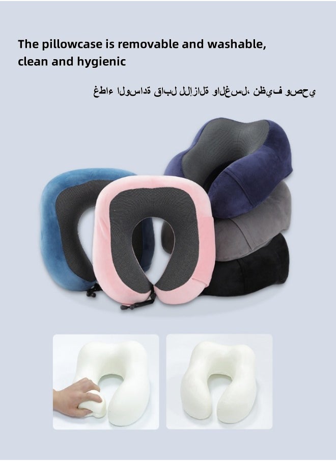 Aikenn - Travel Pillow,Neck Pillow For Traveling,100% Memory Foam Neck Pillow, Comfortable & Breathable Cover, Machine Washable, Airplane Travel Kit With 3d Contoured Eye Masks, Earplugs, And Luxury Bag,For Sleeping Airplane, Car, Office And Home(Blue) - Image 1