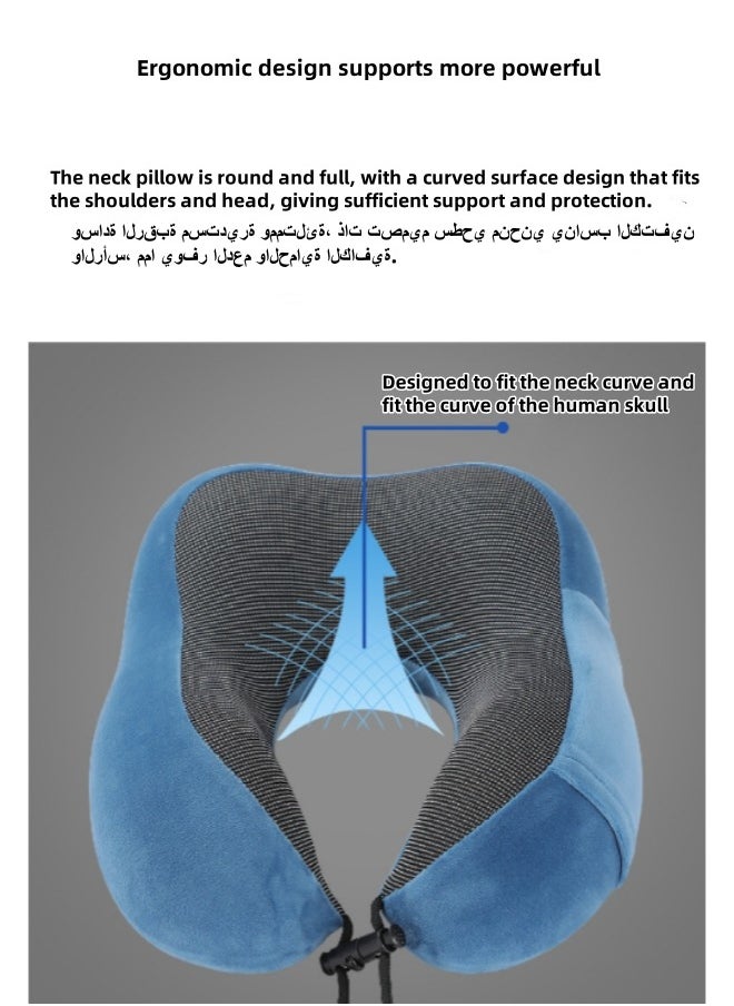 Aikenn - Travel Pillow,Neck Pillow For Traveling,100% Memory Foam Neck Pillow, Comfortable & Breathable Cover, Machine Washable, Airplane Travel Kit With 3d Contoured Eye Masks, Earplugs, And Luxury Bag,For Sleeping Airplane, Car, Office And Home(Blue) - Image 1