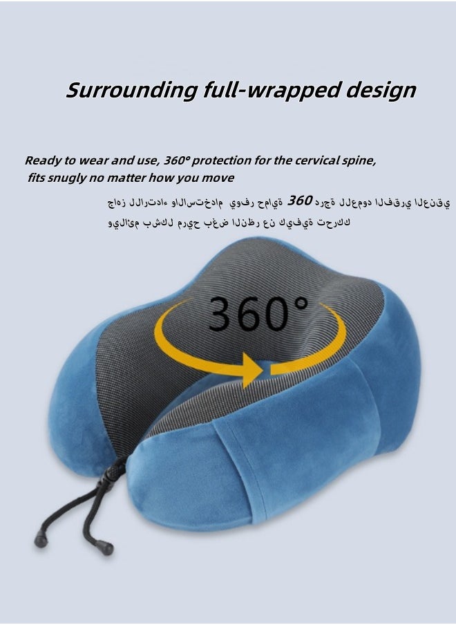 Aikenn - Travel Pillow,Neck Pillow For Traveling,100% Memory Foam Neck Pillow, Comfortable & Breathable Cover, Machine Washable, Airplane Travel Kit With 3d Contoured Eye Masks, Earplugs, And Luxury Bag,For Sleeping Airplane, Car, Office And Home(Blue) - Image 1