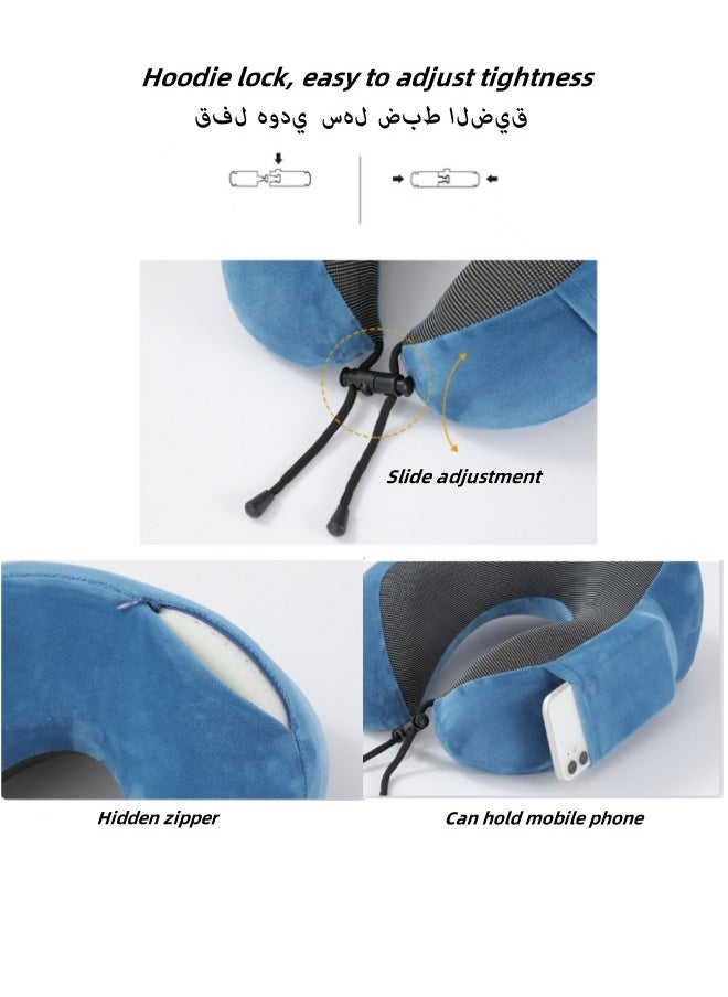 Aikenn - Travel Pillow,Neck Pillow For Traveling,100% Memory Foam Neck Pillow, Comfortable & Breathable Cover, Machine Washable, Airplane Travel Kit With 3d Contoured Eye Masks, Earplugs, And Luxury Bag,For Sleeping Airplane, Car, Office And Home(Blue) - Image 1
