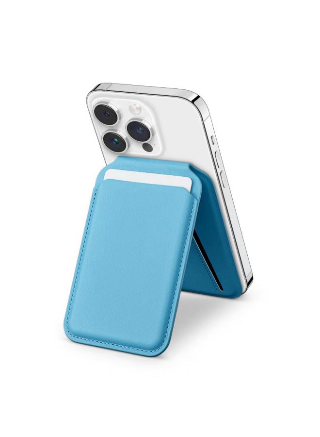 Magsafe Magnetic Suction Leather Card Bag Wallet 12/13/14/15Pro Max Metal Hinge Phone Holder-Specifications:Far Peak Blue - Image 1