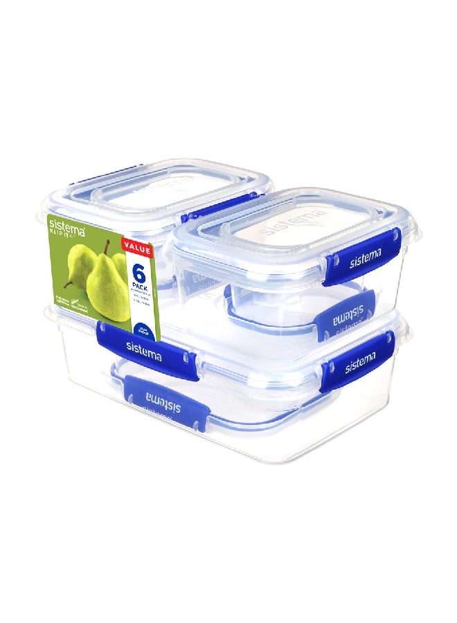 sistema 6-Piece Leak-Proof Klip It Plus Essentials Food Storage Container Set Clear and Blue 158 x 176 x 256 mm 881766 - Image 1