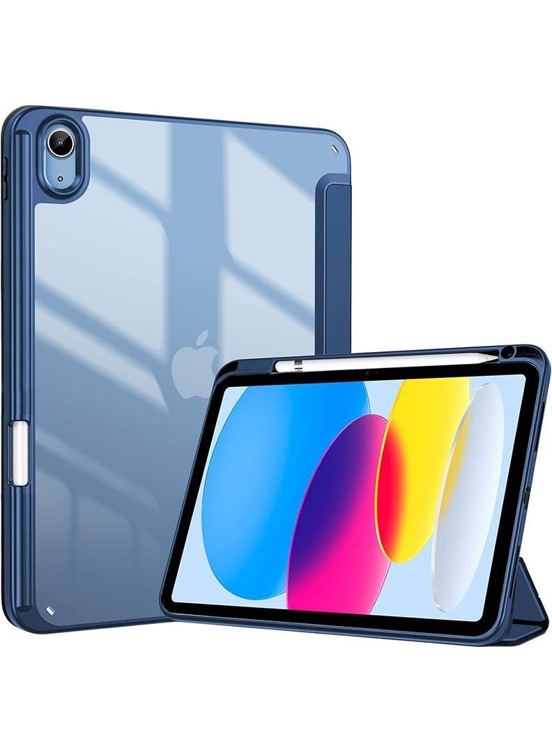 Theodor Clear Back Slim Case for iPad A16 11th Gen (2025) 11" & 10th Gen (2022) 10.9" – Shockproof Hybrid Protective Cover with Pencil Holder, Auto Sleep/Wake, Trifold Stand –Navy