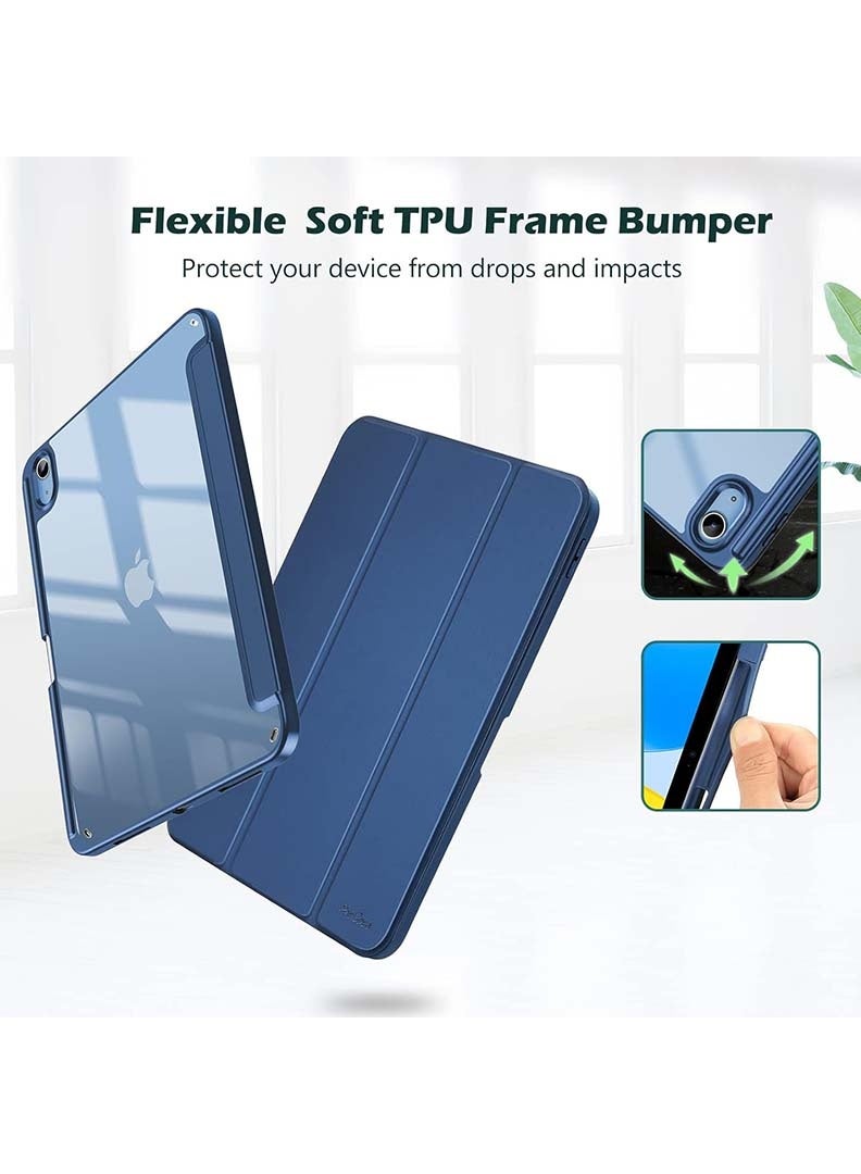ثيودور جراب خلفي شفاف رفيع لجهاز iPad A16 الجيل الحادي عشر (2025) مقاس 11 بوصة والجيل العاشر (2022) مقاس 10.9 بوصة - غطاء حماية هجين مقاوم للصدمات مع حامل قلم، خاصية التشغيل/الإيقاف التلقائي، وحامل ثلاثي الطيات - أزرق داكن - Image 4