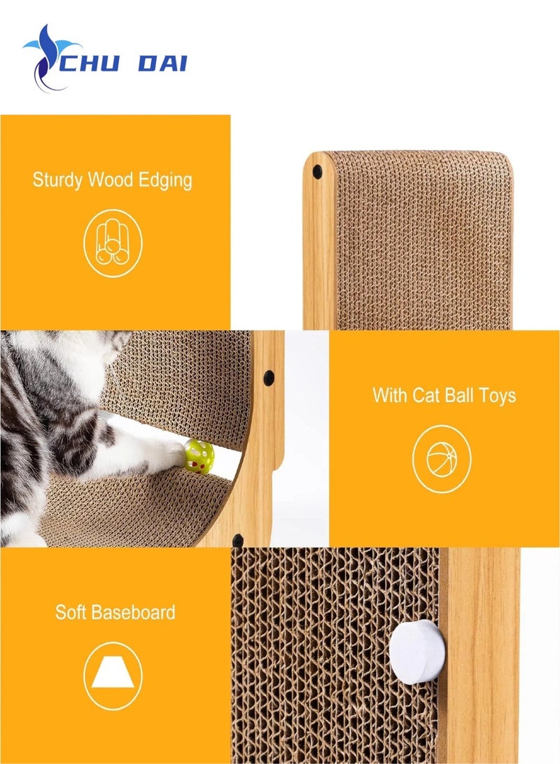 CHU DAI L Shape Cat Scratcher, 26.8 Inch Cat Scratchers for Indoor Cats, Protecting Furniture Cat Scratch Pad, Cardboard Cat Scratching with Ball Toy, Catnip, Large - Image 3
