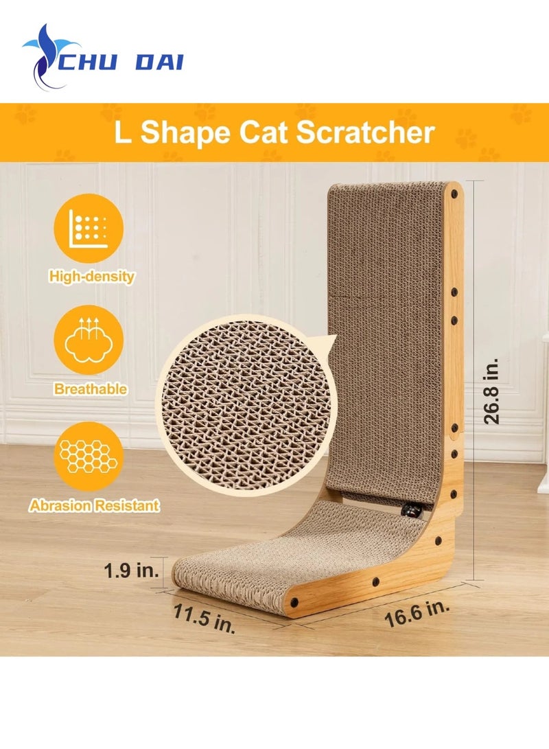 CHU DAI L Shape Cat Scratcher, 26.8 Inch Cat Scratchers for Indoor Cats, Protecting Furniture Cat Scratch Pad, Cardboard Cat Scratching with Ball Toy, Catnip, Large - Image 5