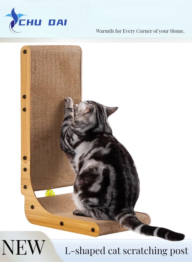 CHU DAI L Shape Cat Scratcher, 26.8 Inch Cat Scratchers for Indoor Cats, Protecting Furniture Cat Scratch Pad, Cardboard Cat Scratching with Ball Toy, Catnip, Large - Image 1
