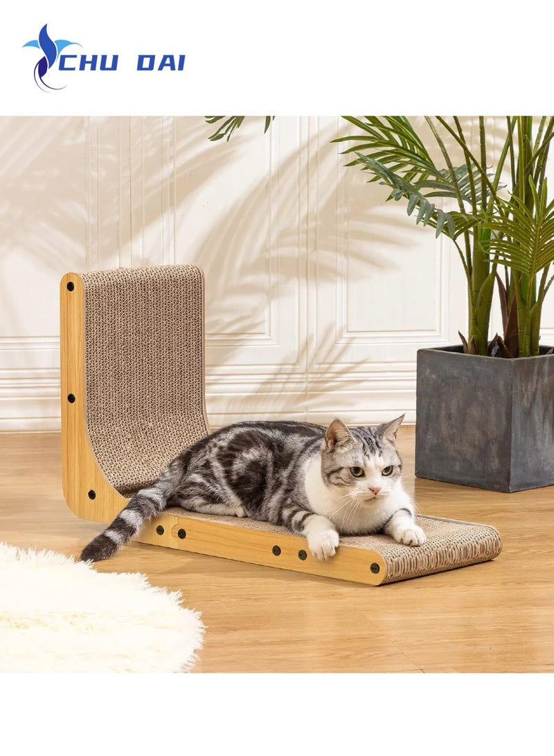 CHU DAI L Shape Cat Scratcher, 26.8 Inch Cat Scratchers for Indoor Cats, Protecting Furniture Cat Scratch Pad, Cardboard Cat Scratching with Ball Toy, Catnip, Large - Image 2