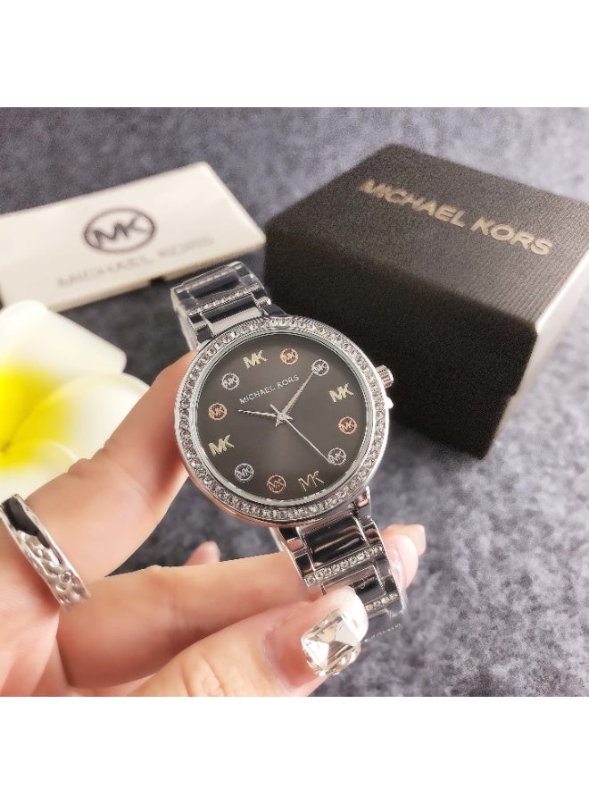 ام كي Michael Kors Silver - Tone Crystal - Embellished Watch