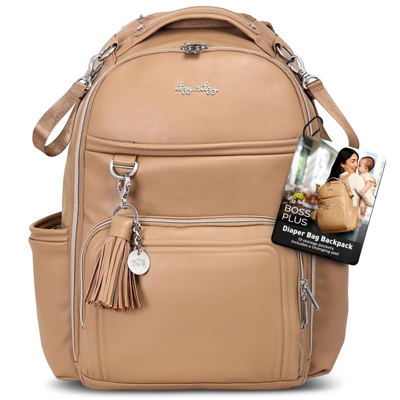 Itzy Ritzy Itzy Ritzy Diaper Bag Backpack Large Capacity Boss Plus Baby Backpack Diaper Bag Featuring 19 Pockets Changing Pad Stroller Clips and Comfortable Backpack Straps Chai