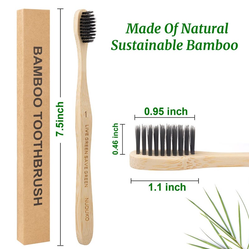 NUDUKO Toothbrush 10 Pack Bamboo Toothbrushes - Eco-Friendly Natural Wooden Tooth Brush, BPA Free Organic Soft Bristle Toothbrush, Biodegradable Soft Toothbrushes for Adults - Image 4
