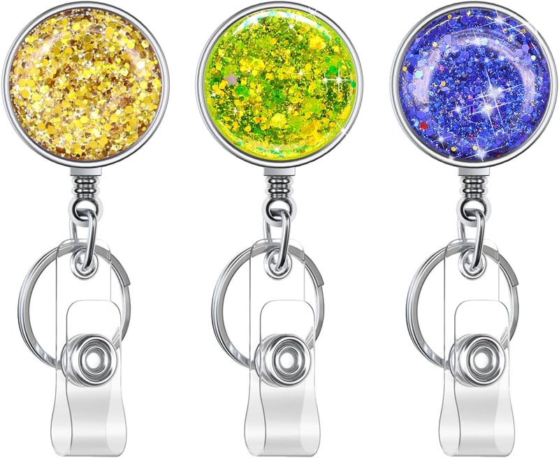 Boutilon Retractable Badge Holder, Retractable Badge Reels,Lightweight Plastic Badge Reel Card Holder with Key Ring Backing Belt Clip for Nurse,Volunteer,Teacher,Student(Frosted Powder 3pack) - Image 1