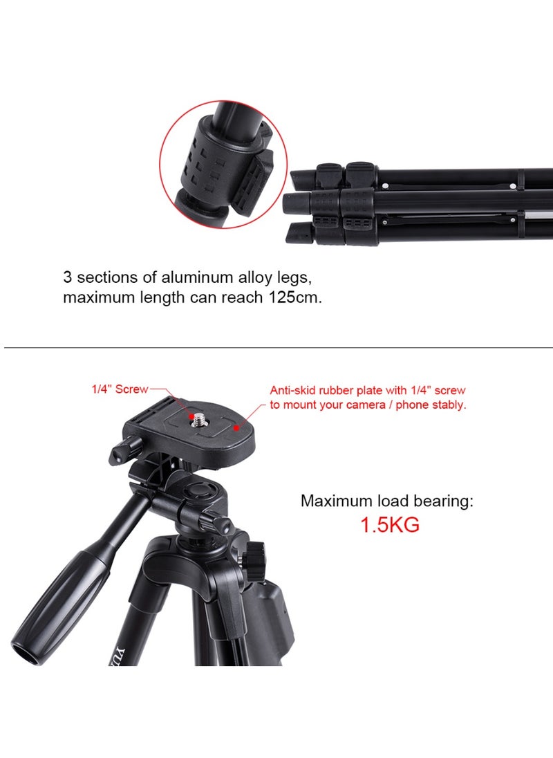 Yungteng - VCT-5208 Portable Tripod Stand With Remote Shutter Camera Tripod Stand With Wireless Remote and 2-in-1 Phone Holder For Selfie Video Recording Photo Live Stream And Vlog - Image 1