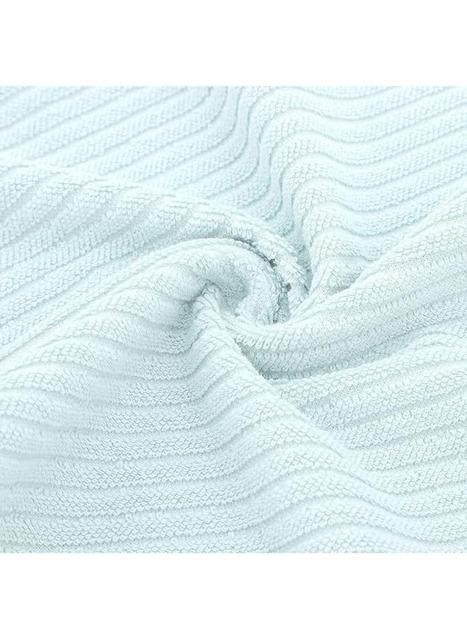 جويز طقم مناشف مكون من قطعتين، مناشف يد زرقاء مضلعة مضلعة للحمام 74 × 34 سم قطن 100٪ قطن ناعم ماص ناعم الملمس سريع الجفاف مناشف فنادق منشفة للوجه  - Image 4