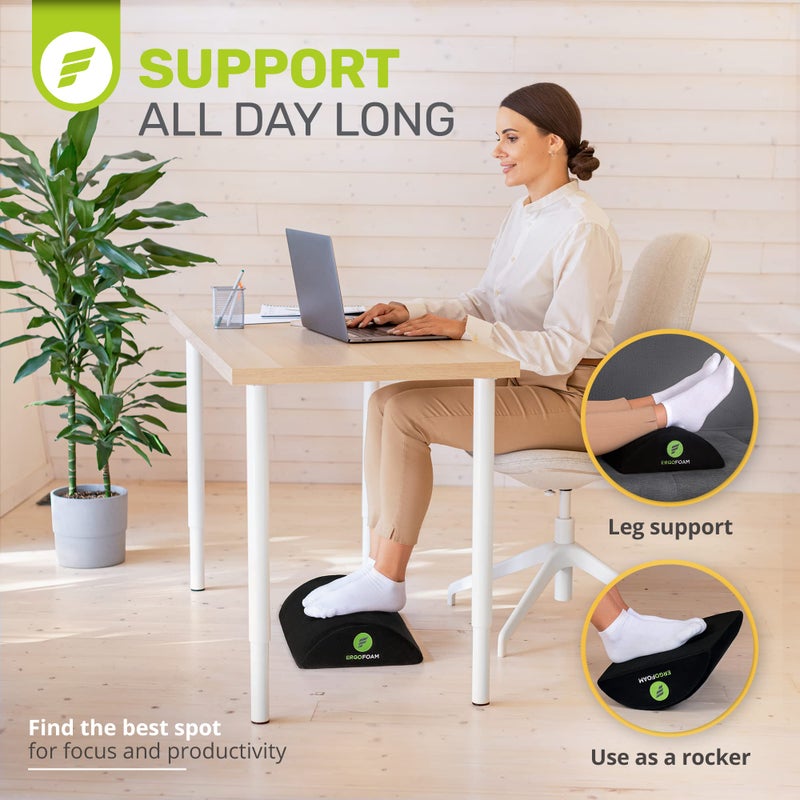 ErgoFoam Ergonomic Foot Rest Under Desk - Premium Velvet Soft Foam Footrest for Desk - Most Comfortable Desk Foot Rest in The World for Lumbar, Back, Knee Pain - Foot Stool Rocker (Black) - Image 2