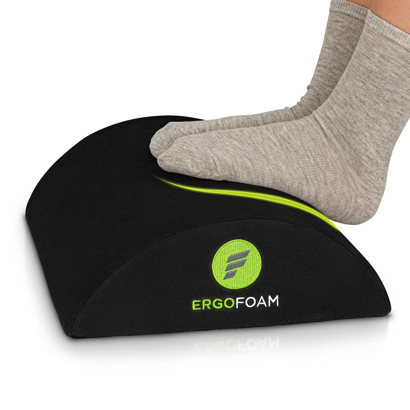 ErgoFoam Ergonomic Foot Rest Under Desk - Premium Velvet Soft Foam Footrest for Desk - Most Comfortable Desk Foot Rest in The World for Lumbar, Back, Knee Pain - Foot Stool Rocker (Black) - Image 1