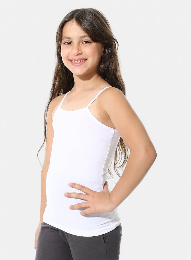 Andora Strap Sleeves Palin Cotton T-Shirt - White_White - Image 2