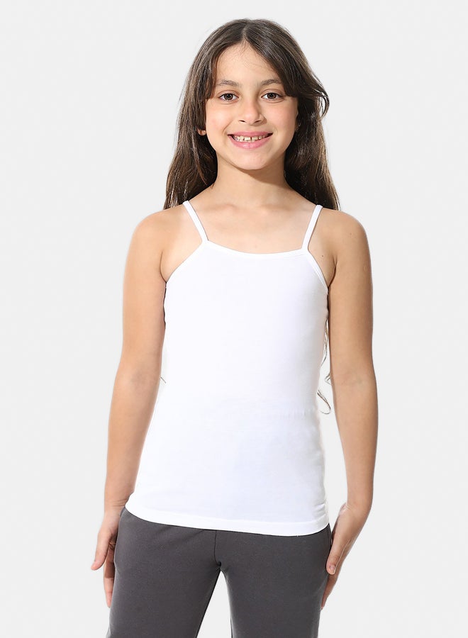 Andora Strap Sleeves Palin Cotton T-Shirt - White_White - Image 1