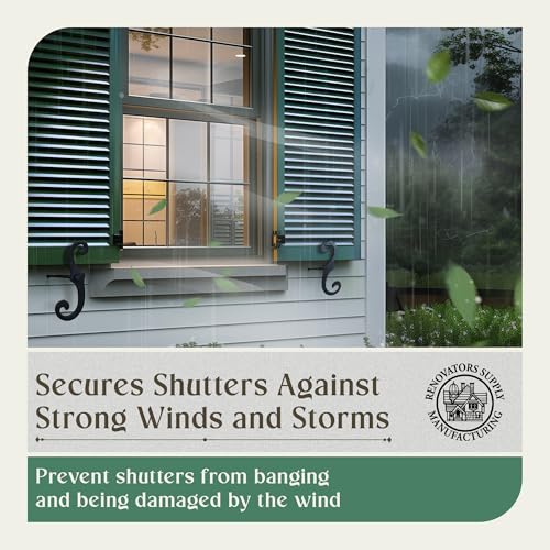 Renovators Supply Manufacturing Black Shutter Dogs 6.5 in. Decorative S Shaped Cast Aluminum Shutter Dogs with Mounting Hardware Pack of 4 - Image 3