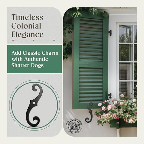 Renovators Supply Manufacturing Black Shutter Dogs 6.5 in. Decorative S Shaped Cast Aluminum Shutter Dogs with Mounting Hardware Pack of 4 - Image 5