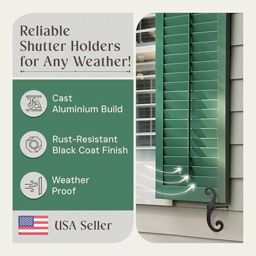 Renovators Supply Manufacturing Black Shutter Dogs 6.5 in. Decorative S Shaped Cast Aluminum Shutter Dogs with Mounting Hardware Pack of 4 - Image 2